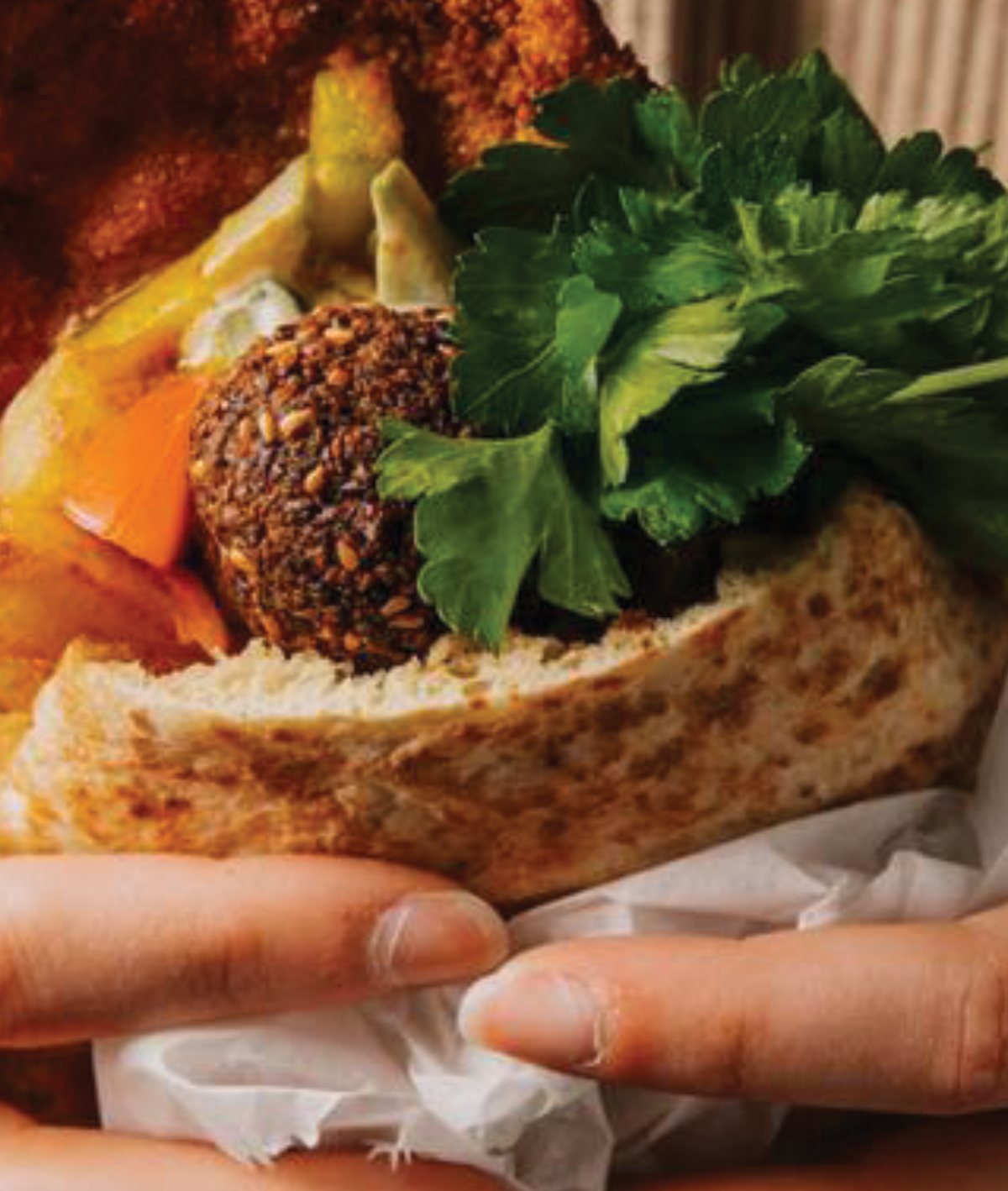 A falafel pita from the catering menu